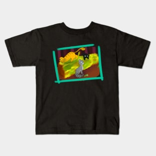 Playing on a tree stump Kids T-Shirt